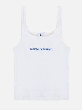 No Crying On The Yacht White Ribbed Tank Top by Yellow the Label NEW